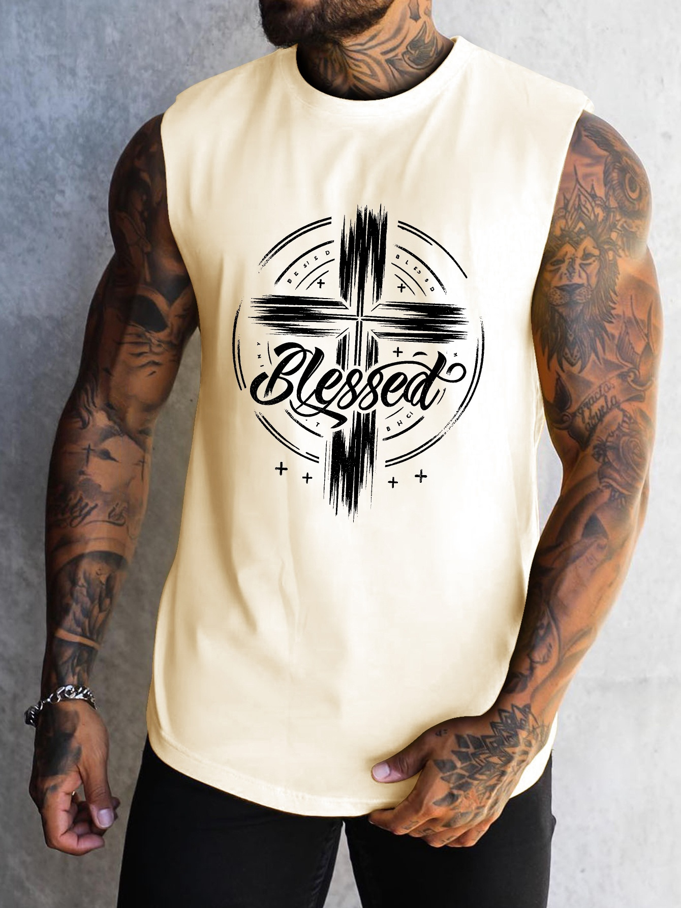 Fitness & Nutrition Lab Zapopan - Large-sized men's cross-patterned printed vest, fitness